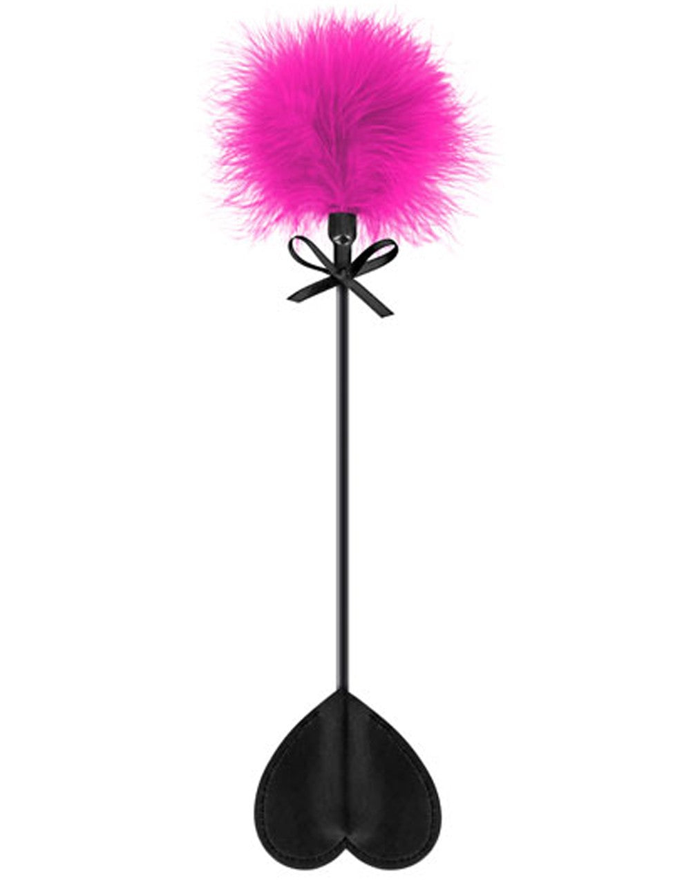 Cravache noire coeur bdsm avec plumeau rose