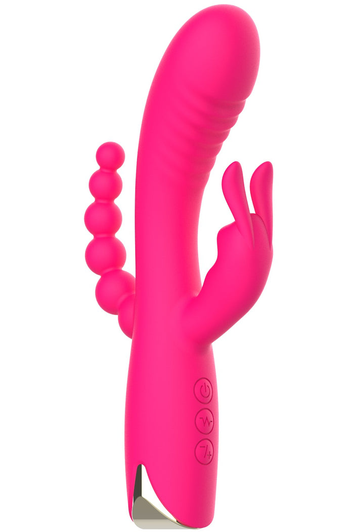 Vibromasseur triple stimulation très puissant rose USB