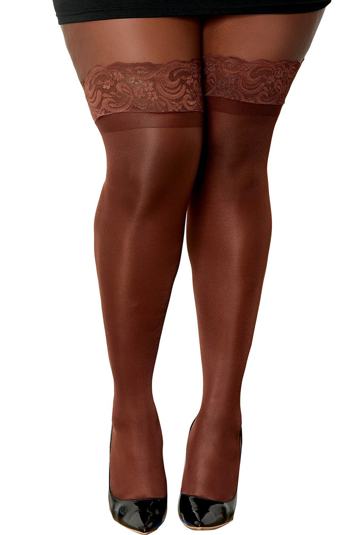 Bas nylon autofixant couleur café grande taille