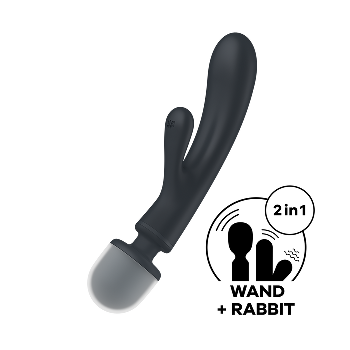 2 en 1 Vibromasseur rabbit et wand noir USB Triple Lover Satisfyer
