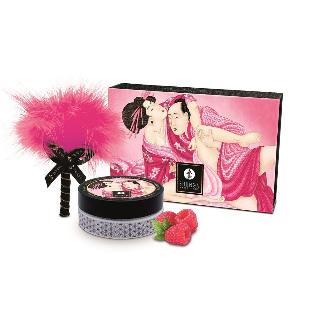 Mini Coffret poudre corporelle framboise et plumeau assorti