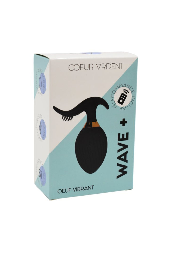 WAVE +, Un Œuf vibrant noir USB avec stimulation clitoridienne, doté d'une télécommande