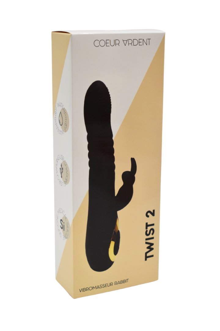 TWIST 2 Noir, Vibromasseur Rabbit "va-et-vient" USB en silicone médical, doté de 18 modes de stimulation