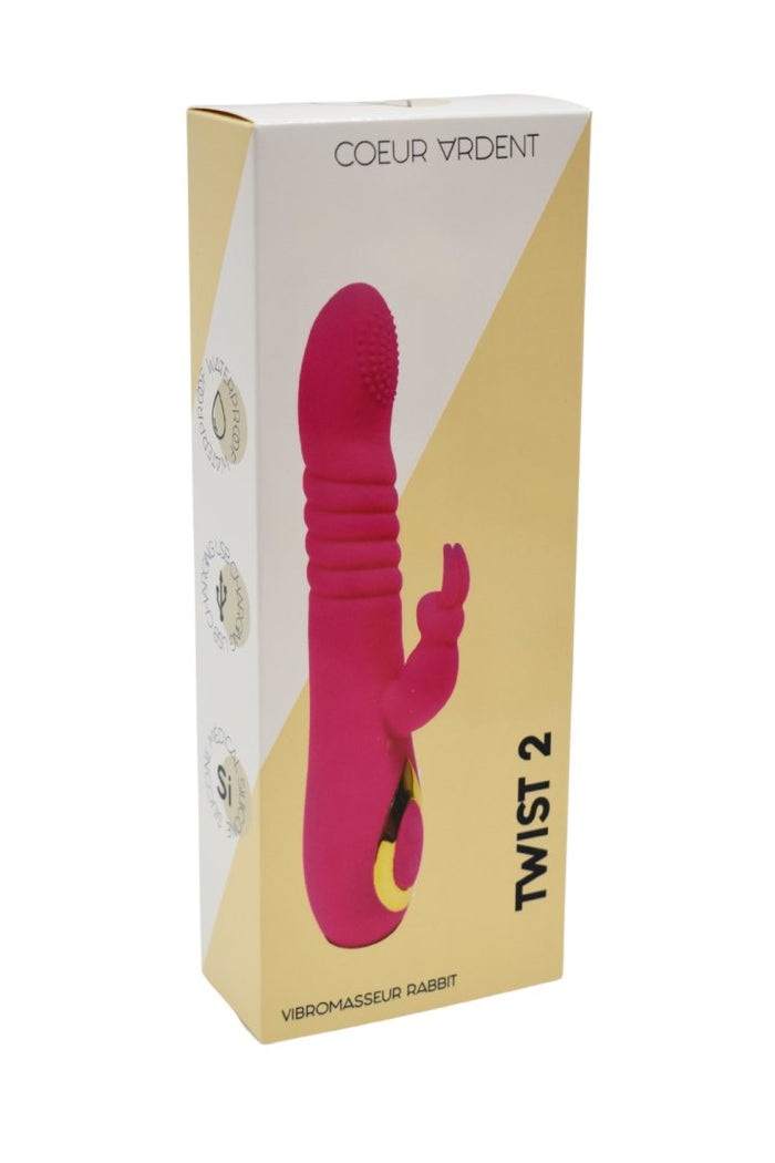 TWIST 2 Rose, Vibromasseur Rabbit "va-et-vient" USB en silicone médical, doté de 18 modes de stimulation