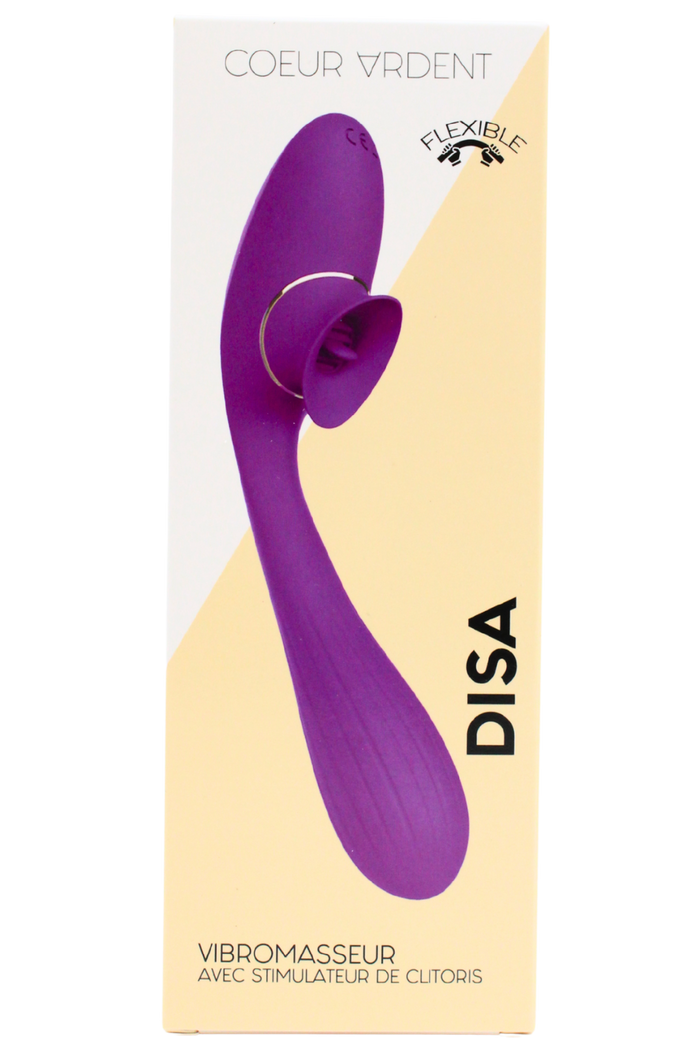 Stimulateur Clitoridien avec langue & Vibromasseur Point G 2-en-1 DISA Violet Cœur Ardent