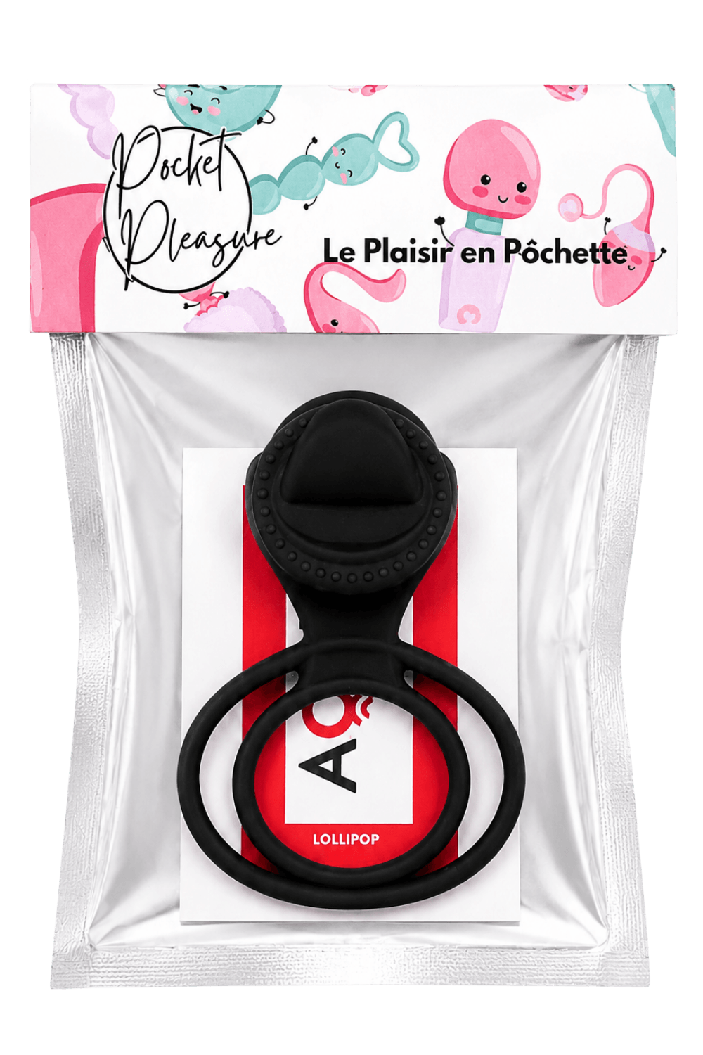 Anneau vibrant 1 seul mode de vibration très extensible noir Pocket Pleasure + 1 dosette de lubrifiant
