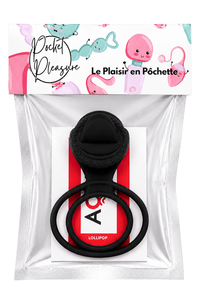 Anneau vibrant 1 seul mode de vibration très extensible noir Pocket Pleasure + 1 dosette de lubrifiant