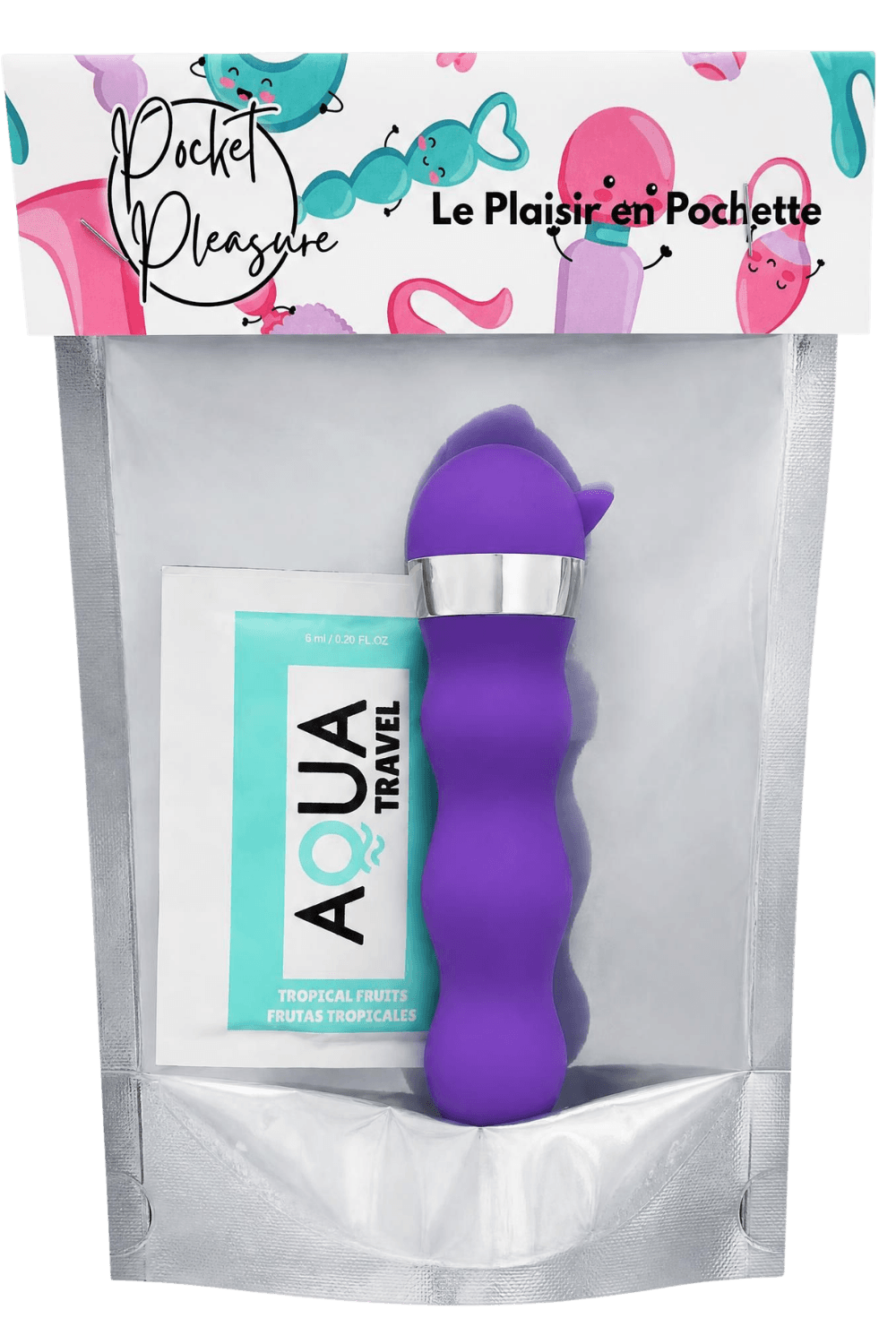 Mini Vibromasseur violet ondulés Pocket Pleasure + 1 dosette de lubrifiant