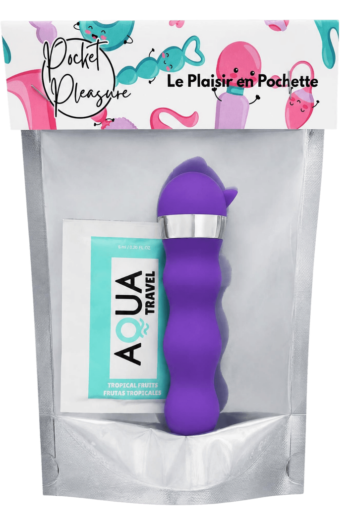 Mini Vibromasseur violet ondulés Pocket Pleasure + 1 dosette de lubrifiant