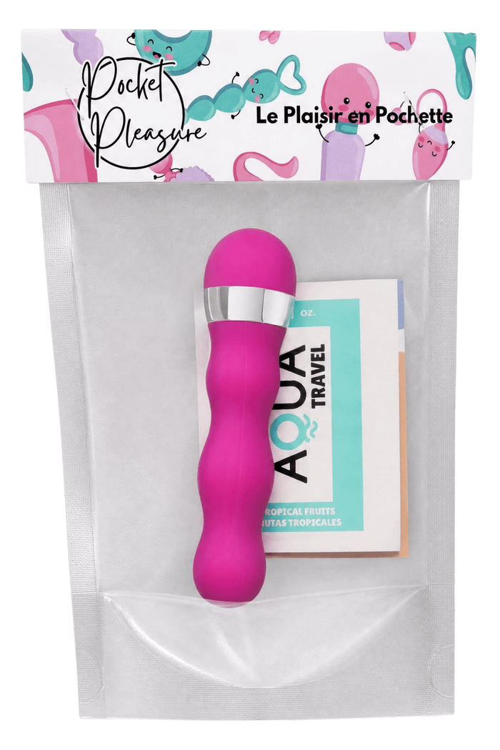 Mini Vibromasseur rose ondulés Pocket Pleasure + 1 dosette de lubrifiant